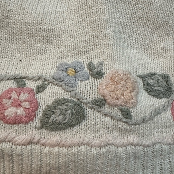 VINTAGE DANA SCOTT Cotton Floral Waist Embroidered Short Sleeve Sweater SZ M EUC - Picture 4 of 14